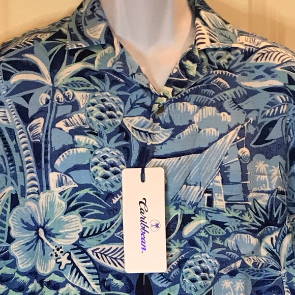 Caribbean Roundtree & Yorke tropical button down short sleeve collared shirt M - Picture 2 of 16